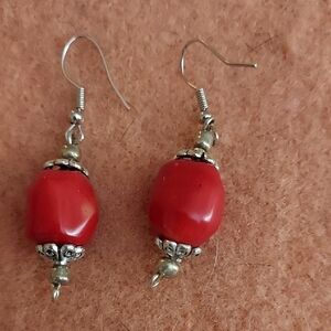 Chic Red and Silver Beaded Earrings